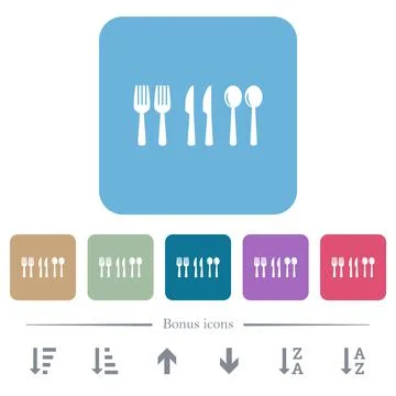 Flatware flat icons on color rounded square backgrounds Stock Illustration