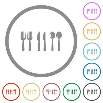 Flatware flat icons with outlines Stock Illustration