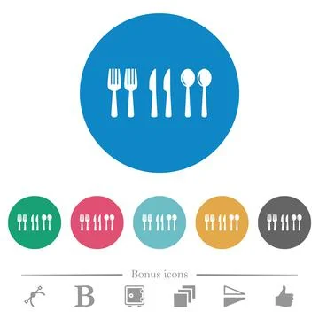 Flatware flat round icons Stock Illustration