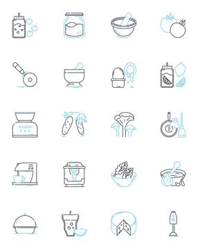 Flatware linear icons set. Spoon, Fork, Knife, Salad, Dessert, Steak, Soup line Stock Illustration