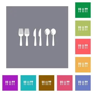 Flatware square flat icons Stock Illustration