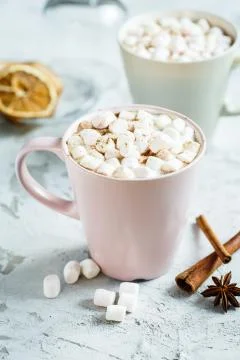 Flavored cocoa with marshmallows with cinnamon Stock Photos