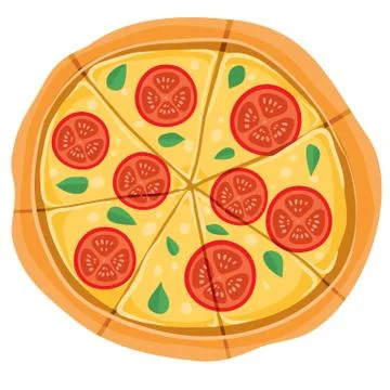 Flavored pizza with cheese, basil and cheese, isolated object on a white Stock Illustration