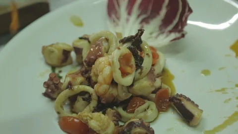 Flavoring seafood in a plate Stock Footage 88440765