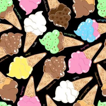 Flavoured ice creams in a seamless pattern Stock Illustration