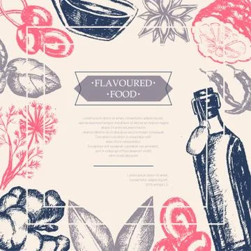 Flavoured Products - vector hand drawn postcard Stock Illustration