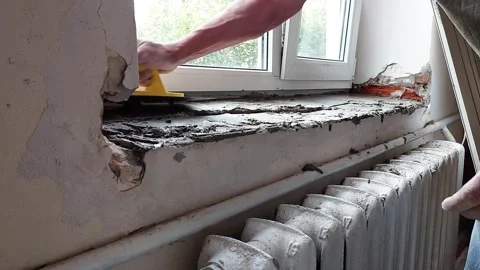Flawless Window Sill Screed: Precision Leveling Guide Video stock 311229046