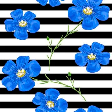 Flax blue flowers. Seamless pattern. Vector illustration. Design for herbal t Stock Illustration