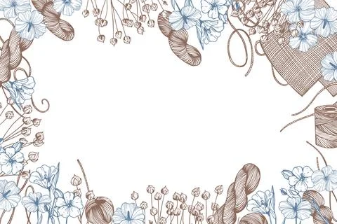 Flax plants set. Linen threads. Vector background. Illustrazione stock