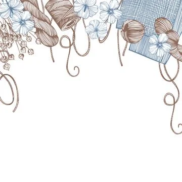Flax plants set. Linen threads. Vector background. Stock Illustration