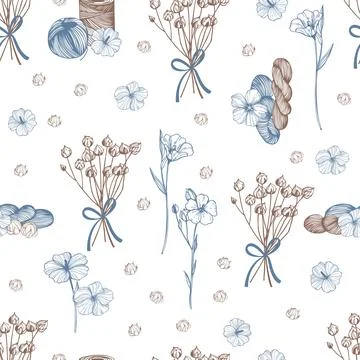 Flax plants set.  Vector  pattern Stock Illustration