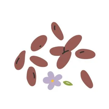 Flax Seeds isolated, vector hand drawn art, flaxseed with flower, ingredient Stock Illustration