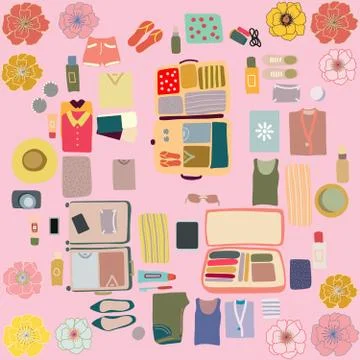 Flay lay luggage round shape Stock Illustration