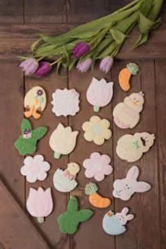 Flay lay, many multiple gingerbread cookies Stock Photos