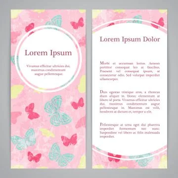 Flayers with retro patterns - butterflies pink background Stock Illustration