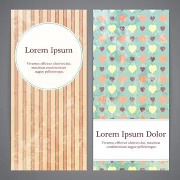 Flayers with retro patterns - romantic hearts and stripes イラスト素材