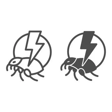 Flea and lightning line and solid icon, pest control concept, Flea warning sign イラスト素材