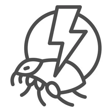 Flea and lightning line icon, pest control concept, Flea warning sign on white Stock Illustration