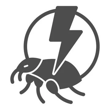 Flea and lightning solid icon, pest control concept, Flea warning sign on white イラスト素材