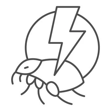 Flea and lightning thin line icon, pest control concept, Flea warning sign on Stock Illustration