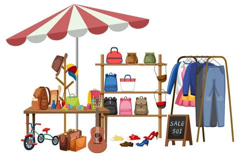 Flea market concept with second hand clothes Stock Illustration