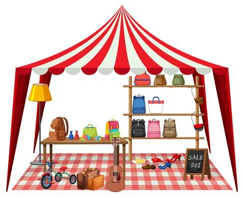 Flea market concept with second hand clothes shop Stock Illustration