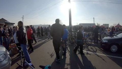 Flea Market Crowd of People Walking Around Stock Footage 99266872