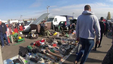 Flea Market With Many People Hyperlapse POV Stock Footage 99255286
