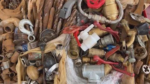 A flea market of old rusty things and tools. Photos