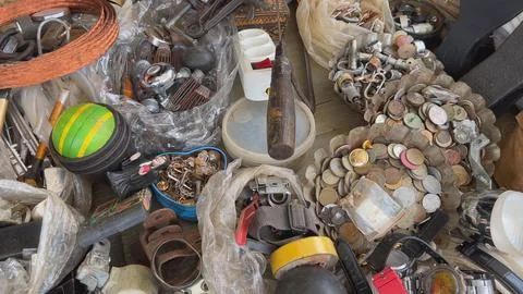 A flea market of old rusty things and tools. Photos