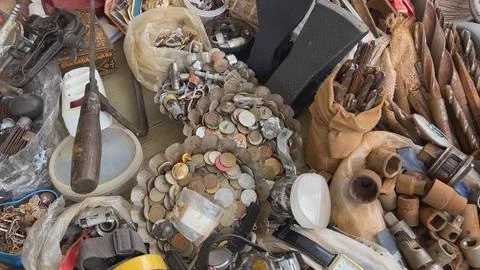 A flea market of old rusty things and tools. Photos