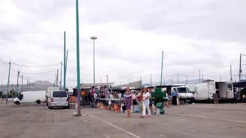 Flea market on a parking Stock Footage 116059126
