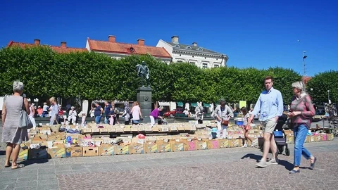 Flea market in town square Stock Footage 97108015