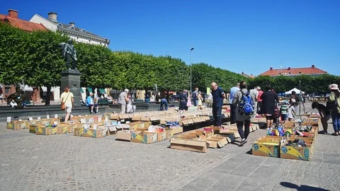 Flea market in town square Stock Footage 97108162