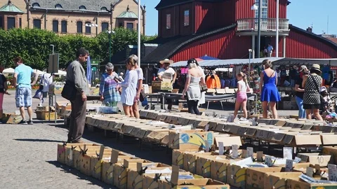 Flea market in town square Stock Footage 97108253