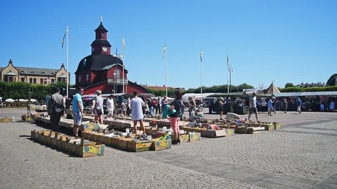 Flea market in town square Stock Footage 97108255