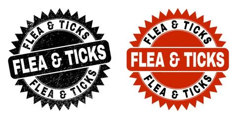 FLEA &amp; TICKS Black Rosette Stamp Seal with Corroded Style Illustrazione stock