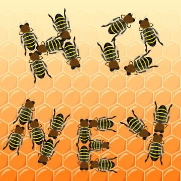 Fleet bees as text on honeycomb, top view Stock Illustration
