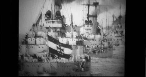 Fleet of German cruisers sailing in sea Stock Footage 43389628
