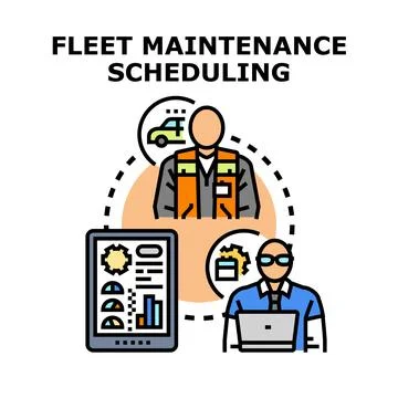 Fleet maintenance scheduling and planning digital system Stock Illustration
