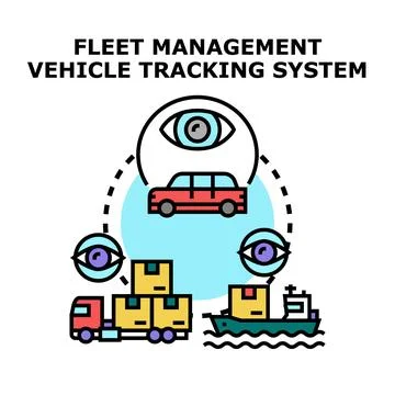 Fleet management system tracking vehicles and shipments Stock Illustration