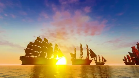 The fleet of maritime trade sets sail and sails to the distance Stock Footage 232907947
