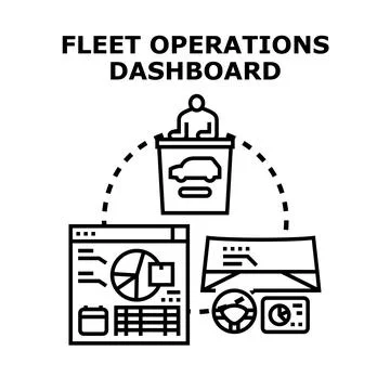 Fleet operations dashboard controlling vehicle management system Illustrazione stock