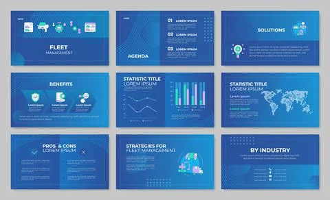 Fleet optimization systems presentation template set Stock Illustration