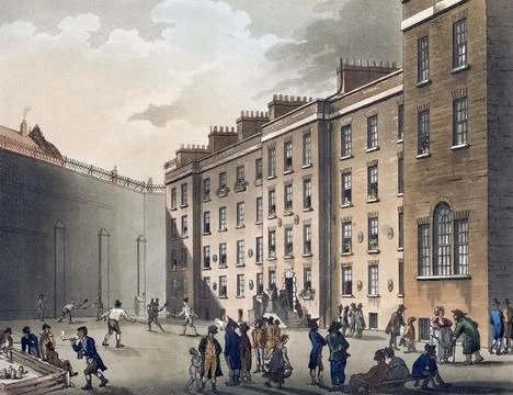 Fleet Prison.  Circa 1808.  After a work by August Pugin and Thomas Rowlandson i Stock Illustration