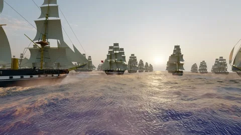 A fleet sailing at sea Stock Footage 182314777