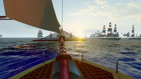 A fleet of ships sets sail on the sea and rides the wind and waves. Stock Footage 265146321