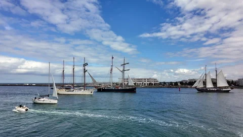 Fleet of tall ships sailing during Hanse Sail event. Stock Footage 342056403