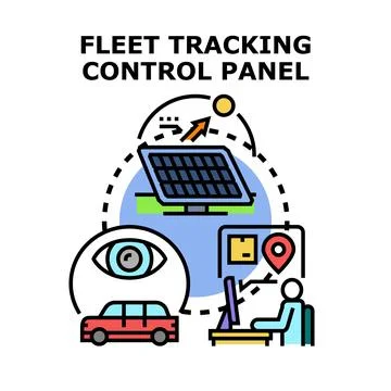 Fleet tracking control panel managing vehicle logistics Stock Illustration