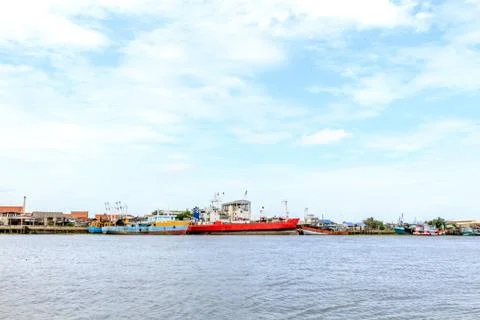 Fleet at trade port Stock Photos